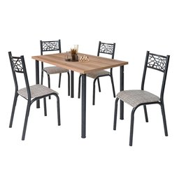 Mesa de Jantar com 4 Cadeiras em Aço Preto Carvalho com Estofado Manteiga Polob Shop Jm - 2