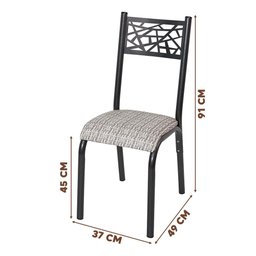 Mesa de Jantar com 4 Cadeiras em Aço Preto Carvalho com Estofado Manteiga Polob Shop Jm - 4