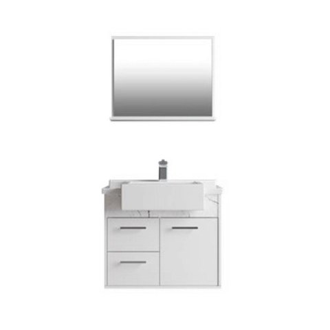 Kit Banheiro MDF 0,55m com Cuba e Espelheira Preto Rajado Brilho:Branco/Branco Rajado