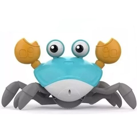 Brinquedo Caranguejo Fujão Música Luz Sensor Pilha para Bebê Cor:verde e Branco