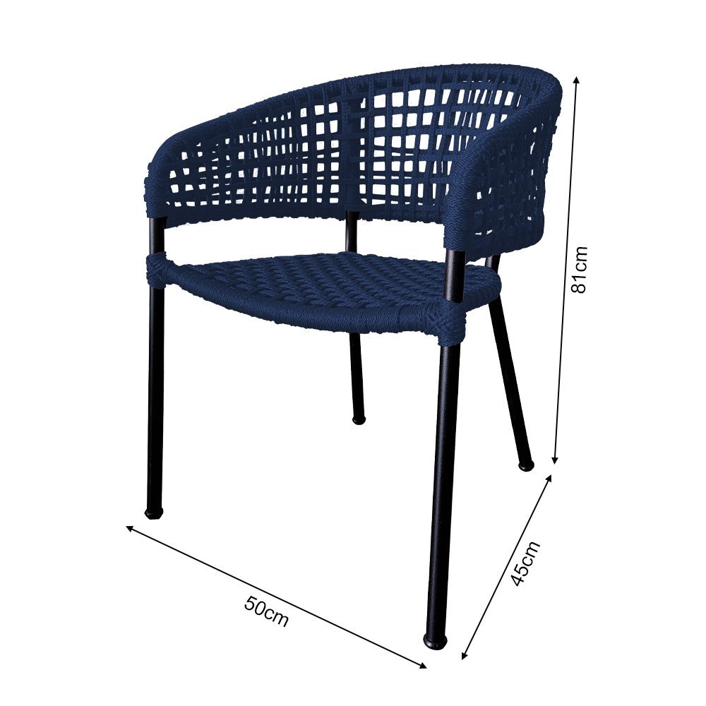 Kit 6 Cadeiras Sol Corda Náutica Base em Alumínio Preto/azul Marinho - 5