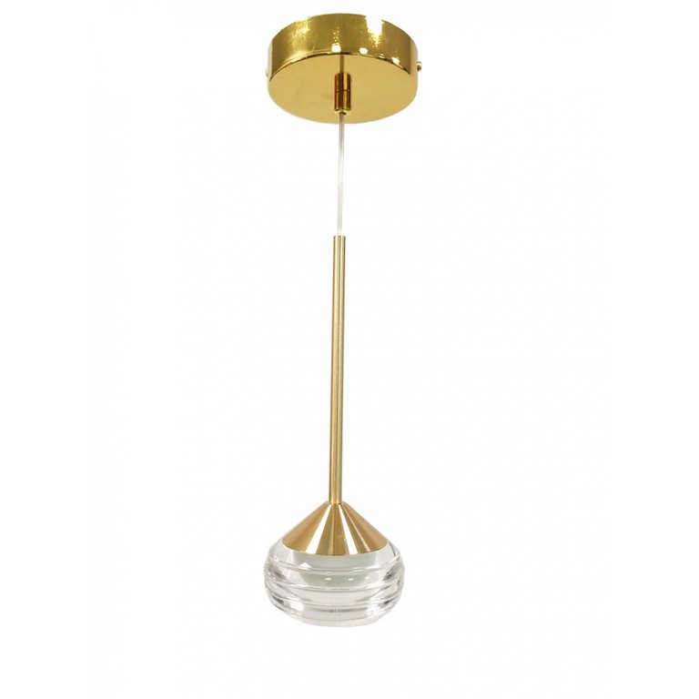 Pendente Metal Dourado e Acrílico Transparente Led 5W 3500K Bivolt