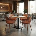 Ver imagem 2 de Conjunto Mesa de Jantar Quadrada Venezia 70x70cm Branca com 4 Cadeiras Estofadas Marcela - Marrom