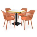 Ver imagem 1 de Conjunto Mesa de Jantar Quadrada Venezia 70x70cm Branca com 4 Cadeiras Estofadas Marcela - Marrom