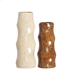 Vasos de Cerâmica Contorno para Decoração Bege e Marrom Petra