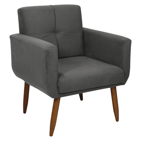 Poltrona Decorativa Malaga Suede Cinza 69cm com Espuma D20 para Sala Quarto e Recepção