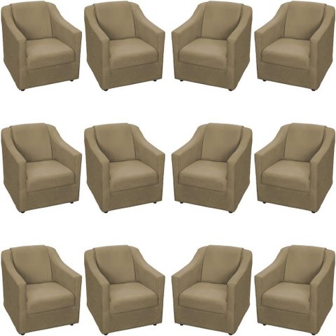Kit 12 Poltronas Mila Pé de Plástico Cromado - Nude Suede