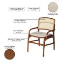 Ver imagem 3 de Cadeira de Jantar Florença Madeira Jequitibá Terra com Braço Linho - Bege e Encosto de Palha