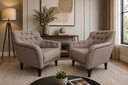 Ver imagem 1 de Kit 2 Poltronas Decorativas Com Tachas E Pés de Madeira Linho Bege Escuro Shaula Larbelle
