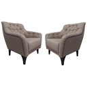 Ver imagem 2 de Kit 2 Poltronas Decorativas Com Tachas E Pés de Madeira Linho Bege Escuro Shaula Larbelle