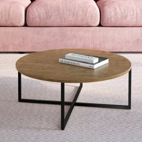 Mesa de Centro Redonda 70cm Complementos Marrom Vermont/Preto