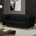 Ver imagem 1 de Sofá Living Sala de Estar Stanford Chesterfield 2 Lugares 200cm Pés de Madeira Couro Preto Brilho G5
