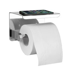 Suporte Papel Higienico Inox Banheiro Lavabo Prateleira Apoio Objeto Celular Parede Resistente Multi - 11