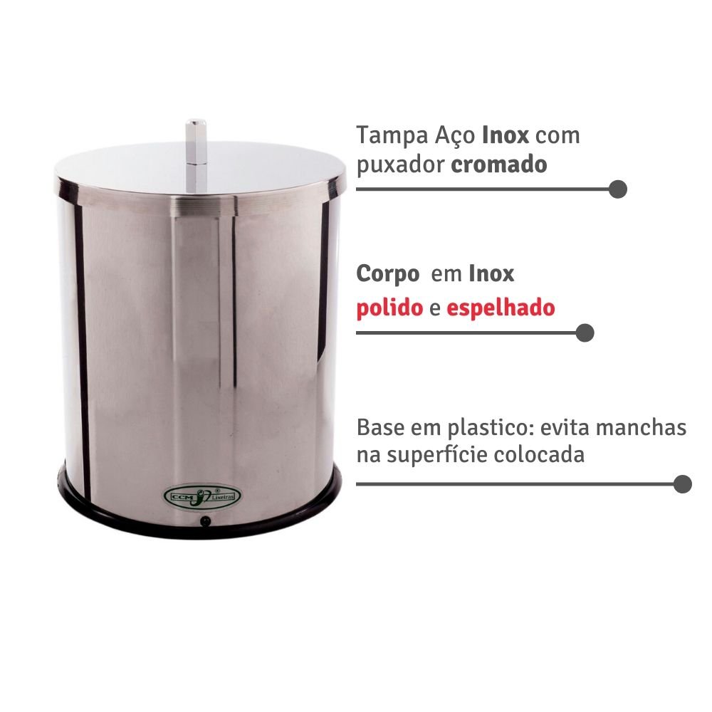 Lixeira Inox para Banheiro Cozinha Balcao 5 Litros com Tampa - 4