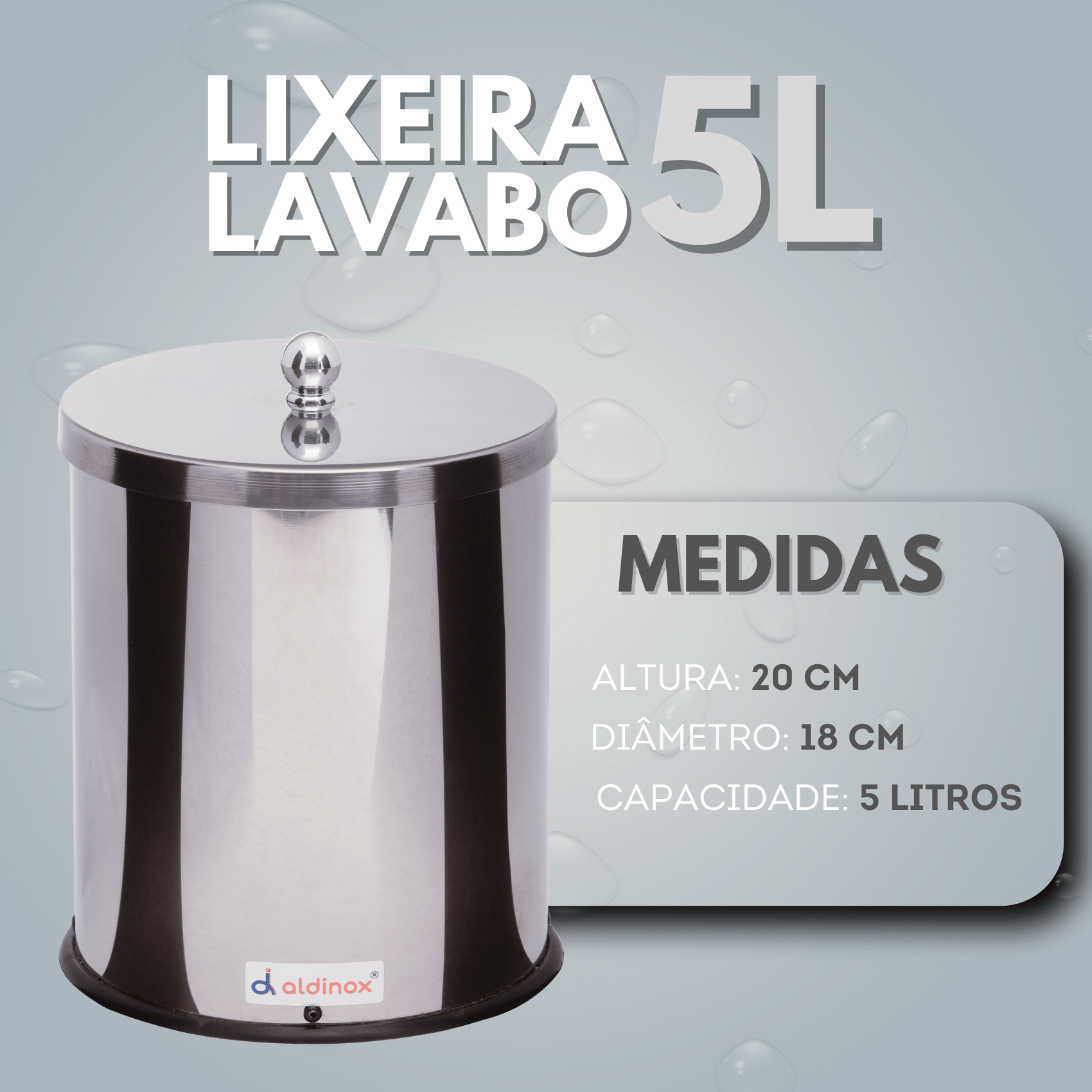 Lixeira Inox para Banheiro Cozinha Balcao 5 Litros com Tampa - 3