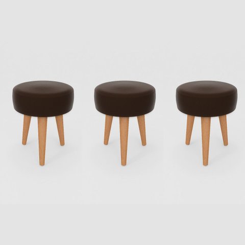 Kit 3 Banqueta Baixa Cozinha 48cm Estofada Marrom Café Madeira Maciça Urban