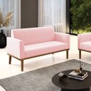 Ver imagem 2 de Poltrona Namoradeira Decorativa Isabella Pés Fixo em Madeira Castanho Suede Rosa Bebê G19 - Gran Bel