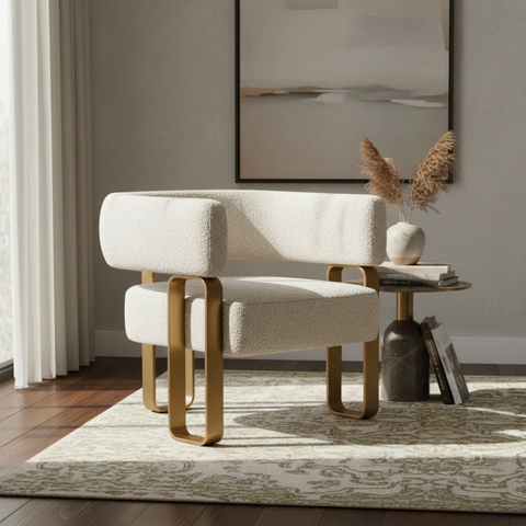 Poltrona Cadeira Decorativa Versátil Loy - Zahav Estofados:bouclé Off White