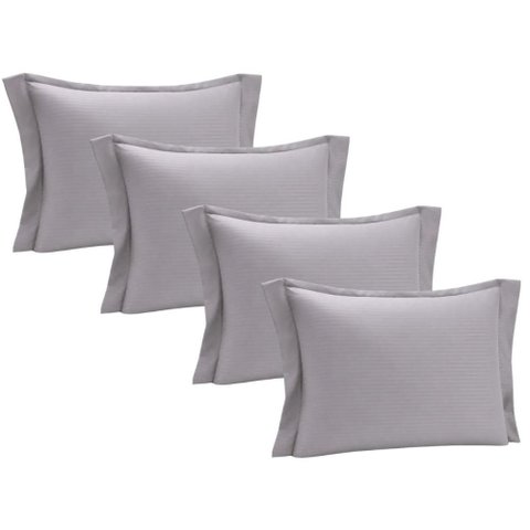 Jogo 4 Fronhas Travesseiro Cinza 50x70cm Brisa Lyor 200 Fios Listrada com Abas Cama Casal