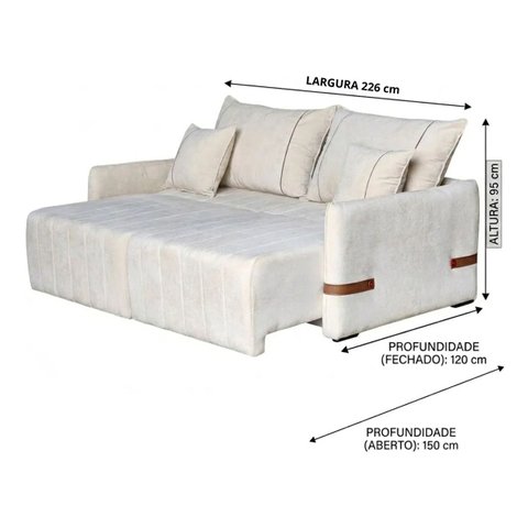 Sofá Cama Casal 2,26m Confortável Espaçoso 2 Lug Duetto D-26 Bege Liso