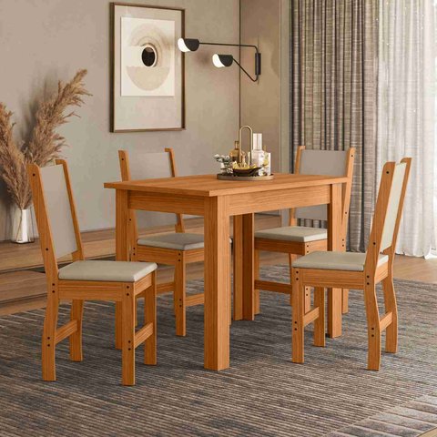 Conjunto Mesa de Jantar Bellagio com 4 Cadeiras Estofadas Clara Poliman Móveis
