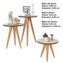 Ver imagem 2 de Kit 3 Mesas Sala Retrô Pés Palito, Centro, Lateral e Apoio Georgia - Off White / Freijo - Comprar Mo