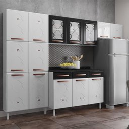 Cozinha de Aço Completa com Balcão Regina Multimóveis Glass CR6140 Branco/Preto - 1