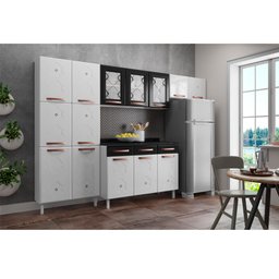 Cozinha de Aço Completa com Balcão Regina Multimóveis Glass CR6140 Branco/Preto - 8