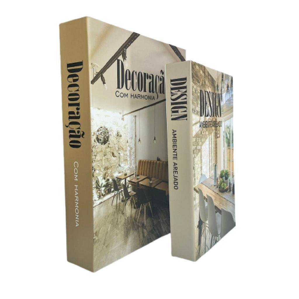 Conjunto decorativo livros de papelão marrom estampa moderna