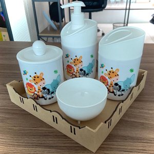 Kit Higiene Baby Safari Juntos Branco C/bandeja Quadrada Crua