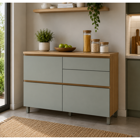 Balcão Modular 1 Porta Basculante 4 Gavetas Nesher Rainha 120cm 100 Mdf
