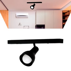 Luminária Trilho Eletrificado 1 Spot Lâmpada E27 Direcionável Cor:preto
