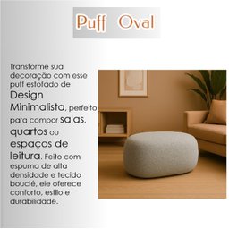 Banco Puff Off White Estilo Moderno Sala Contemporânea Tecido Blouclé - 2