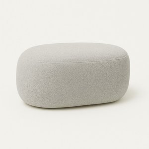Banco Puff Off White Estilo Moderno Sala Contemporânea Tecido Blouclé