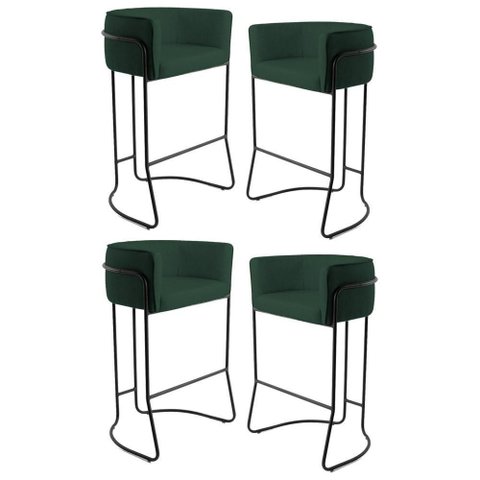 Kit 4 Banquetas Base Aço Preto C-117 Verde Musgo