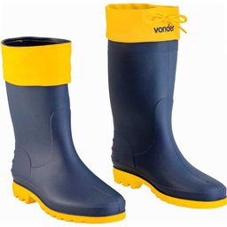 Bota Pvc 41/42 Azul/amarela Cano Médio Polaina sem Forro Vonder - 4