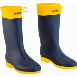 Bota Pvc 41/42 Azul/amarela Cano Médio Polaina sem Forro Vonder - 3