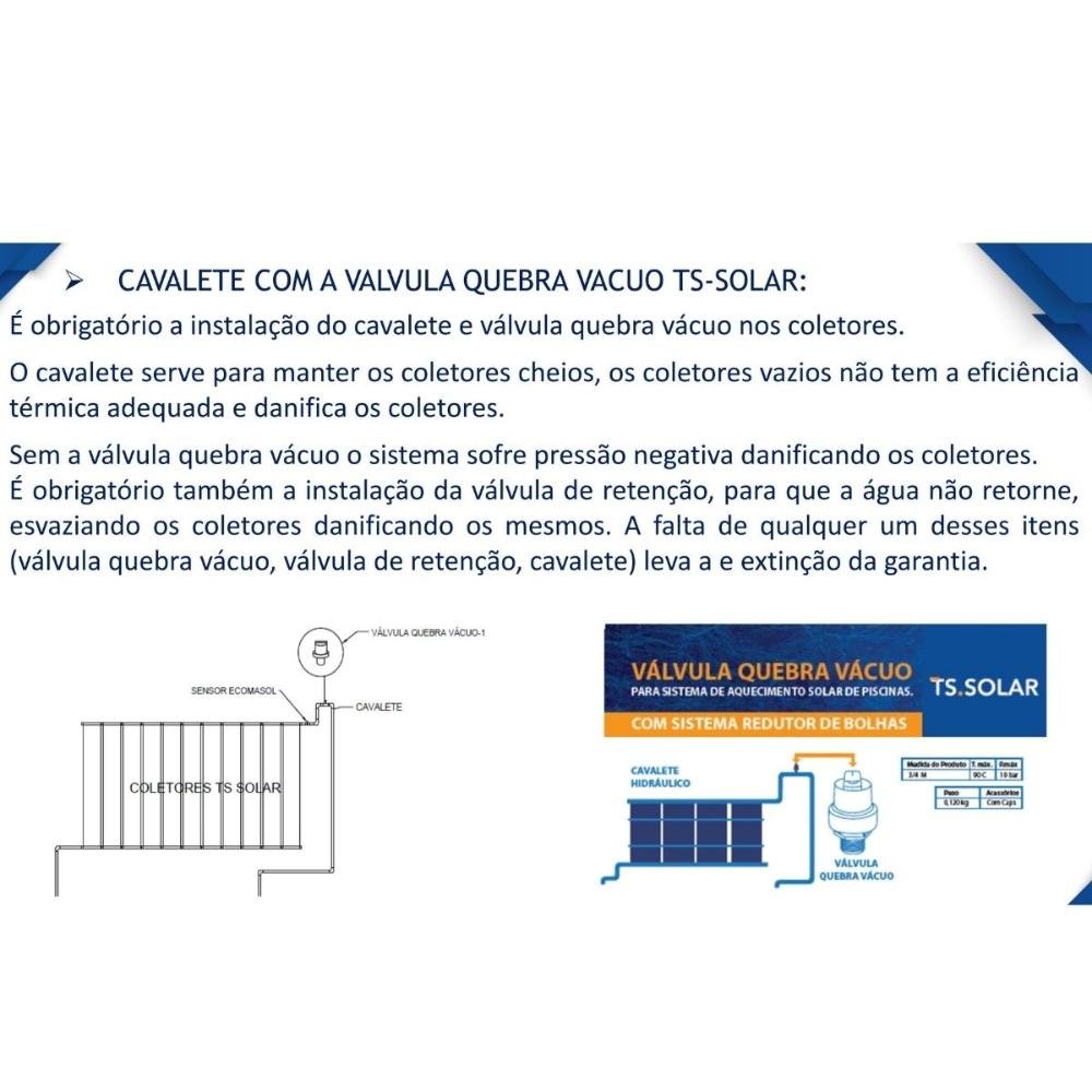 KIT AQUECIMENTO SOLAR PISCINA 24 PLACAS 2MT + VÁLV QUEBRA VÁCUO - 4