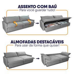 Sofá Cama Baú Ravello sem Caixa 2,76m Linho 3 Lugares - 4