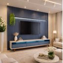 Ver imagem 1 de Painel Ripado Nobre 2.30 C/ Rack Requinte 2.12 C/ Pés de Madeira C/ Led Gelius