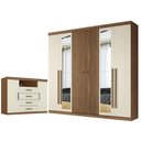 Ver imagem 1 de Guarda Roupa Ripado 6 Portas Buriti com Espelho e Cômoda Havana Master Jatobá Areia Acetinado - Sant