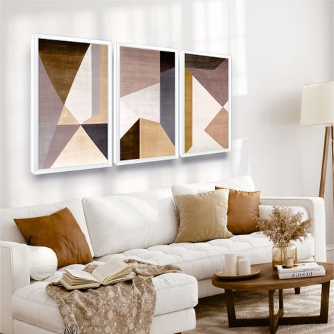 Quadro Decorativo Moldura Geométrico Cores Neutras