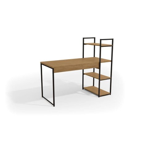 Mesa Escritório Desk com 3 Prateleiras Freijó/preto Fosco