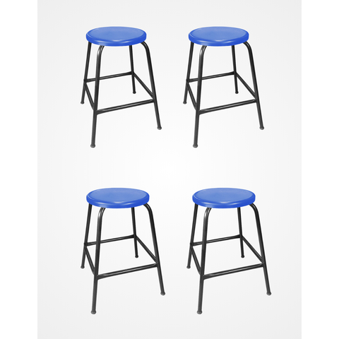 Kit 4 Banco de Metal Bar Assento Plástico Empilhável Azul 55cm