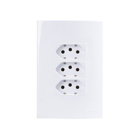 Tomada Tripla Margirius Sleek 2p+t 10a com Placa 4x2 Branca