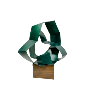 Decoração Escultura De Mesa Abstrata em Aço Cor Verde Exclusiva no Brasil Base em MDF  Para Sala Esc