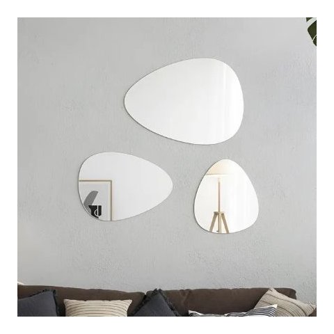 Kit 3 Espelhos Orgânico Decorativo Lapidado com Fita Dupla Face
