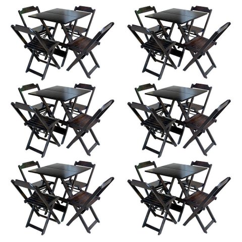 Kit 6 Conjuntos De Mesa Com 4 Cadeiras De Madeira Dobravel 70X70 Tabaco - Marrom