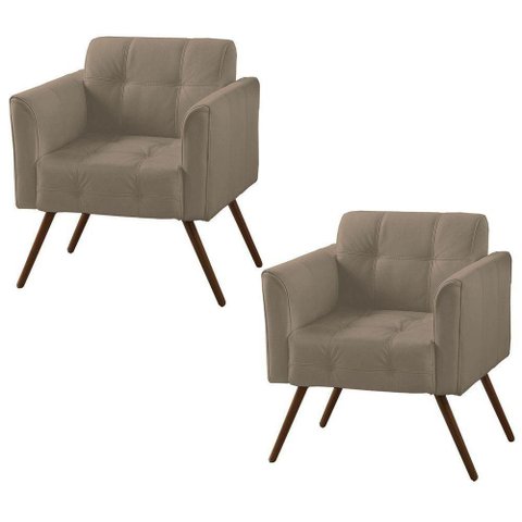 Kit 02 Poltronas Decorativa Bia Couro Bege 66