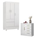 Ver imagem 1 de Cômoda Montevidéu e Guarda Roupa Solteiro Wind Branco Flex - Demóbile